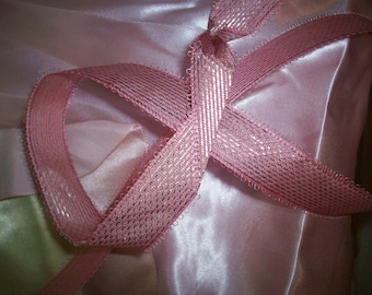 1 yd.of Antique pink metallic ribbon from the 1940s, more
