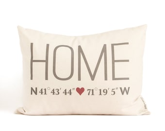 Custom Home Coordinates Pillow, Personalized Housewarming Gift, Mothers Day, Latitude Longitude Pillow, Customized Rustic Decor
