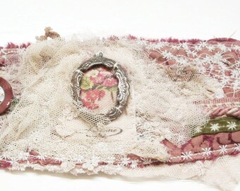Wearable art, textile art, cuff, handmade cuff, wrist cuff, fabric cuff, textile cuff, cuff bracelet, french cuff, bridal cuff, antique lace
