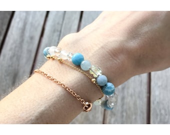 Larimar + Beryl Crystal Healing Bracelet - to help you find your voice
