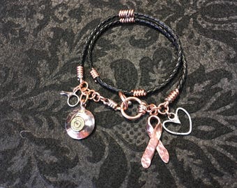Leather braided bolo bracelet w/charms