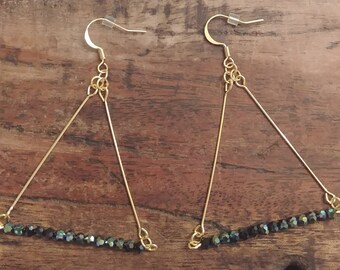 Black shine bead Triangle Bar Earrings