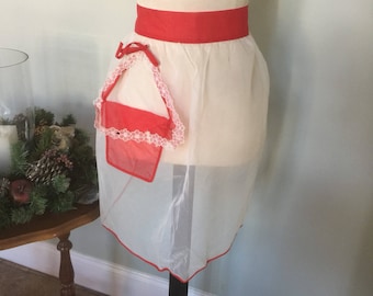 Vintage 50's Sheer Red& White Apron