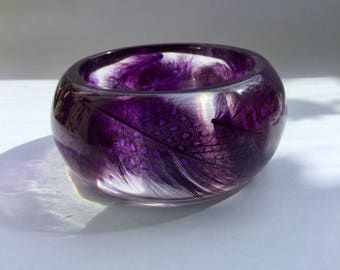 Purple feather bracelet,purple feather bracelet resin feather bracelet resin feather bangle