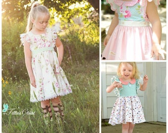 New! Buy 2 Get 1 Free, Clementine Vintage Style Girls Dress w/ Extended Flutter Sleeves PDF Sewing Pattern 6-12m to 10