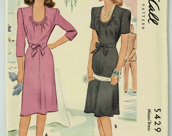 Vintage Sewing Pattern 1940s Dress McCall 5429 Size 34" Bust - Free Pattern Grading E-book Included