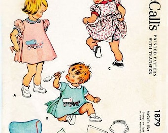 1950s Toddler Apron & Panties Boy or Girl Sleeve Variations McCall's 1879 Size 1 Complete w/Transfer Vintage Child's Vintage Sewing Pattern