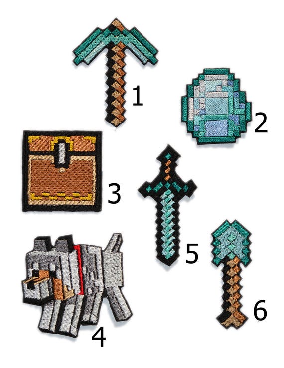 Embroidered Minecraft inspired patches iron on Embroidered
