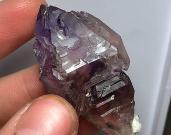 Double Terminated Amethyst over Smoky Quartz Scepter Crystal Little Gem Mine Montana Q0139