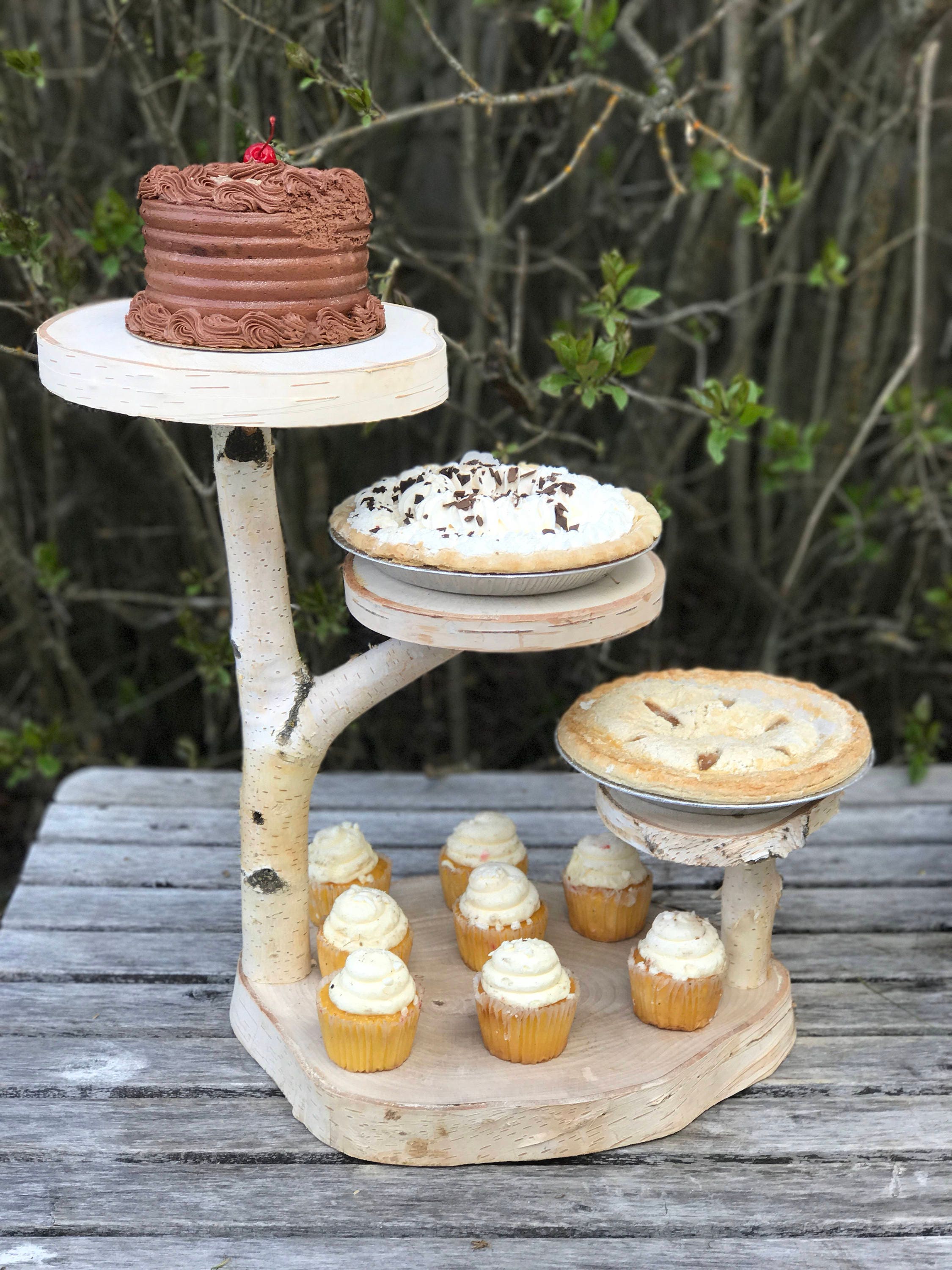 Cascading tiers Birch Wood Rustic Cake Cupcake Stand Wedding