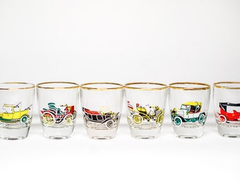 Vintage Shot Glasses Cars - Six Glasses Boxed Gift