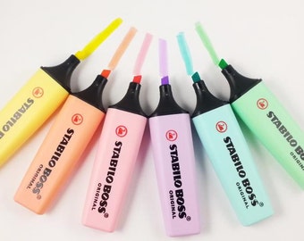 6 Stabilo Boss marker Textmarker in Pastel Farben gelb orange rosa lila blau grün Planer Zubehör Stifte Fasermarker Highlighter stationary