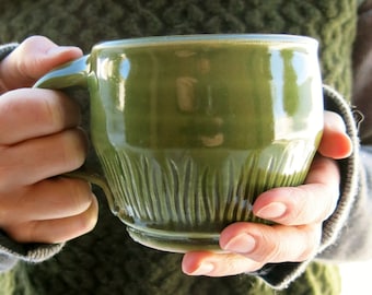 Handmade Ceramic Mug, Coffee Mug, Pottery Mug, Tea Mug, Jade Green Textured Limited Edition Gift Idea, Artisan Pottery by Licia Lucas Pfadt