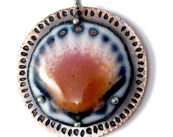 Beach Scallop Seashell Enamel and Copper Pendant