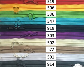 One 30 Inch 4.5mm YKK Zipper with Double Pull- Head to Head Sliders- Your choice of Color-
