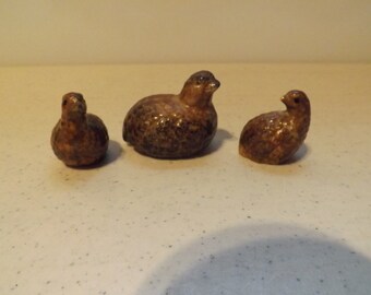 Three Ceramic Quail figures