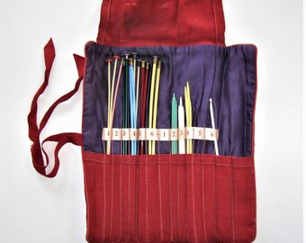 Lot of 12 sets of Vintage Boyle Knitting needles, cloth travel and storage case, 1 Boyle crochet hook, craft supplies, gift idea