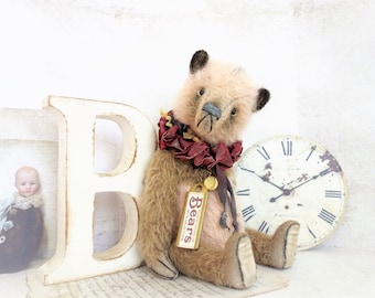Ooak bear, artist Teddy Bear "Michael", 26 cm with Vintagedeko and certificate, vintage, shabby