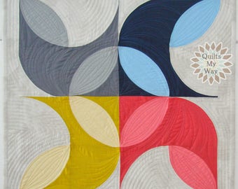 Modern Curves Wall Quilt ( called Pansy ) 23 1/2 x 23 1/2 inches PDF pattern
