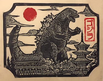 Godzilla in Japan Linocut