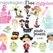 Princess and Pirate clipart, Pirate and Princess clip art, watercolor princess, watercolor pirate graphic - Commercial License Included