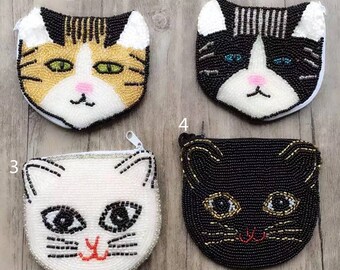 Handmade beaded Ocelot coin purse, Girls' cat coin purse, mini beading pouch