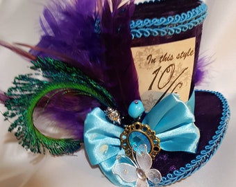 Mad hatter mini top hat purple turquoise, Alice in wonderland, tea party