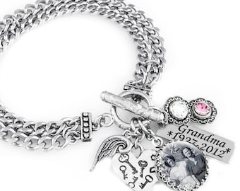 Personalized Charm Bracelet, Customized Photo Bracelet, Personal Picture Bracelet, Choose own Image, Charms, Crystals, Engraved Charm