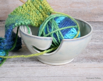 White Yarn Bowl. Handmade Ceramic Pottery.Crystalline Glaze. Crochet Bowl. Yarn Holder.