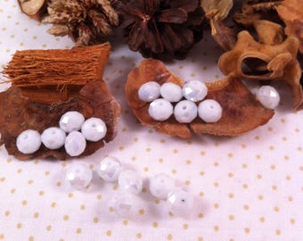 10 Crystal beads, faceted, white, 6 x 6 mm