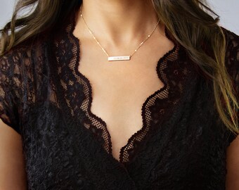Name Necklaces, Custom Bar Necklace, Custom Name Plate Necklace, Sterling Silver, Gold Filled, Rose Gold Filled, Gold Bar Necklace ZN00061