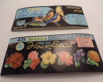 Vintage 1940's NEVER USED Eureka Bird & Flower seals Die cut Made in USA