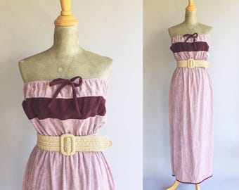 Vintage Lavender And Plum Terry Cloth Sleeveless Maxi Sun Dress (Size Medium/Large)