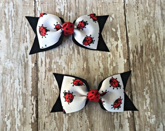 Ladybug Pigtail Bows Ladybug Bows Ladybug Tuxedo Bows 3 Inch Toddler Bows Alligator Clip Hairbow