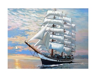 Vintage Sailboat DIY Paint by Number Kit Canvas + Paint + Brush Oil Painting Art Wall Decoration 40x50cm