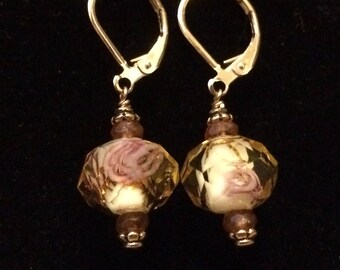 Faceted Glass and Garnet Earrings