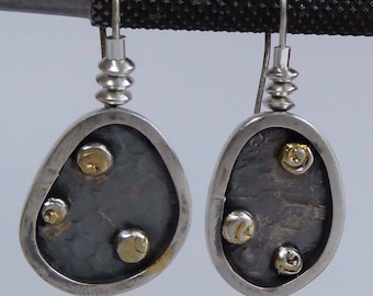 Silver freeform darkened earrings artisan boho hallmarked