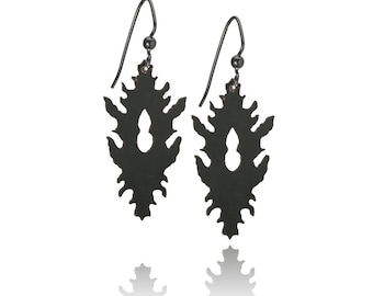 Black rorschach inkblot inspired powdercoated dangle earrings