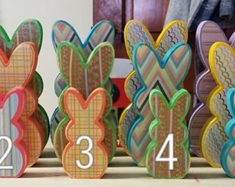 PEEPS BUNNY Shelf Sitter Set- Wooden Bunny, Wooden Easter Decor, Easter Decor, Bunny Shelf Sitter, Easter Decorations, Easter Mantle Decor