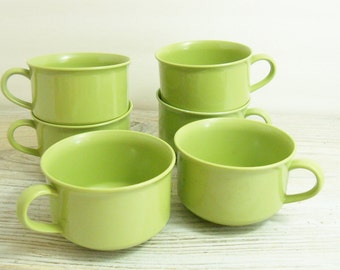 Vintage Melamine Cups Avocado Green Melmac Coffee Cups 6 Pieces 1960s