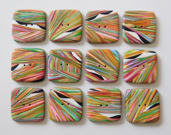 Square Rainbow Striped Polymer Clay Buttons