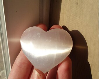 ONE Selenite Heart, Large Pocket Stone, Puffy Hearts, Semiprecious Gemstones, Crystals