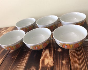 Set Of 6 Vintage Arzberg Gruppe Germany Cups Orange Gold Flowers/Set of 6 Retro Orange Floral Cups/Tea Cups Germany Coffee Cups