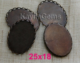 25x18 mm Oxidized OX Brass Oval Lace Edge Cup Settings 18x25 mm -Made in USA - 4pcs