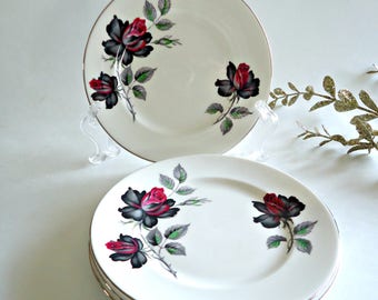 4 Royal Albert Bread & Butter Plates Masquerade Side Plate Black Rose