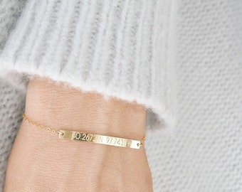 Coordinate Bracelet Gold | Longitude Latitude Bracelet | Personalized Bar Bracelet | Gold, Rose Gold or Sterling Silver