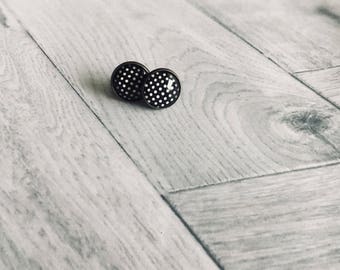 Black cabochon with white dots Stud Earrings
