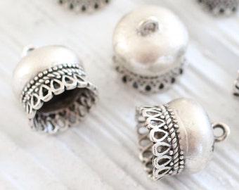 2pc silver large tassel caps, bead cones, large bead caps, large end caps, rustic bead caps, tassel cap, tribal tassel cap, silver caps
