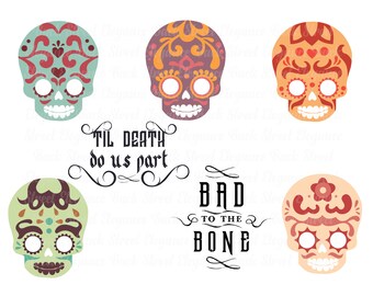 Sugar Skull Set SVG- 5 Sugar Skulls 2 Quotes - SVG Cutting File - Instant Download Dxf, Eps, Png, Svg files