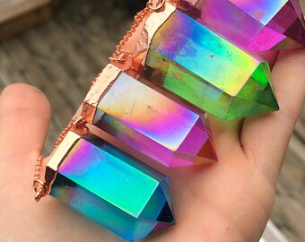 Rainbow Aura Crystal Pendant Necklaces